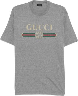 Gucci Logo katoenen t-shirt - Dames - T-shirts - Grijs - S - Katoen - Tops