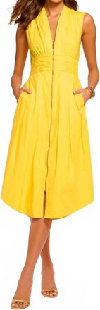 Ramy Brook Meg Sleeveless Cotton Poplin Midi Dress In Lemon Drop