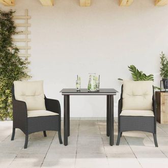 vidaXL Set Comedor De Jard&iacute;n 3 Pzas Con Cojines Rat&aacute;n Sint&eacute;tico Negro Vidaxl