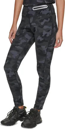 G.H. Bass & Co. Activewear Print Fastline Trail Leggings In Black/gray Camo