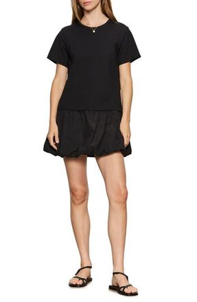 Sanctuary For Keeps Mixed Media Bubble Hem Cotton T-Shirt Minidress in Black at Nordstrom, Size X-Large
