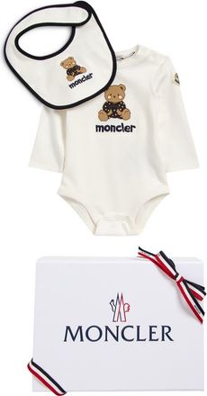 Moncler Cotton Bodysuit & Bib Set in F07-White at Nordstrom, Size 9-12M