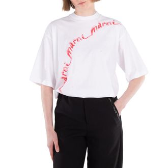 Marni Wavy Logo Cotton-Jersey T-Shirt, Brand Size 42 ( US Size 10 )