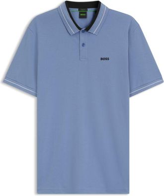 BOSS Stripe-trim polo shirt in stretch cotton