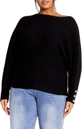 City Chic Eleni Slouchy One-Shoulder Sweater in Black at Nordstrom, Size Xl