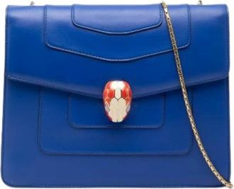 Bulgari Pre-owned Shoulder Bags, female, Blue, Size: ONE SIZE Pre-owned Leather Crossbody Bag