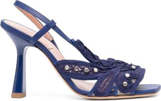Alberta Ferretti 100mm stud-embellished sandals - women - Polyamide/Calf Leather/Viscose/Calf Leather/Silk - 36 - Blue