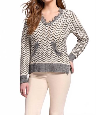 Tribal Long Sleeve Hooded Sweater With Fringe Detail In Charcoal