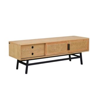 Robin des Bois Mueble de televisi&oacute;n de roble con 2 puertas y 1 caj&oacute;n beige