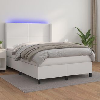 vidaXL Vidaxl - Cama Box Spring Colch&oacute;n Y Led Cuero Sint&eacute;tico Blanco 140x190 Cm