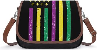 Generic Mardi And Gras American Flag Small Womens Crossbody Bags Shoulder Handbag with Adjustable Strap for Travel