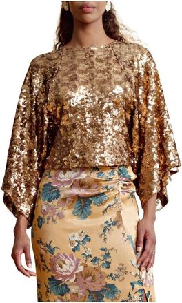 By Ti Mo Sprankelende Pailletten Top - Dames - Longsleeves - Geel - S - Pailletten - Tops