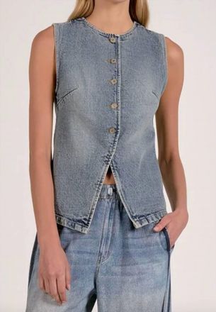 Elan No Fear Sleeveless Vest In Washed Denim