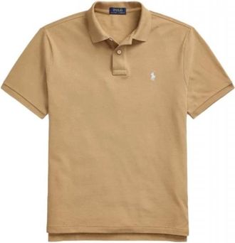 Ralph Lauren Tops, Heren, Beige, M, Katoen, Polo Shirt met logo-borduursel en rechte zoom