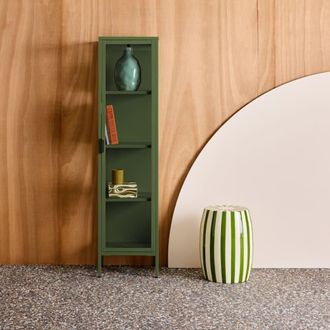 Sweeek Estanter&iacute;a de acero y vidrio templado, 1 puerta, 160 cm, verde