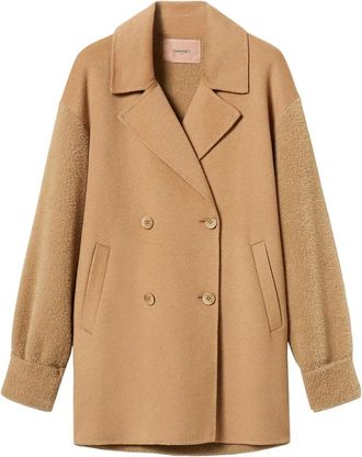 Twinset Dubbelzijdig Wol Caban - Dames - Mantel - Beige - XS - Wol - Jassen