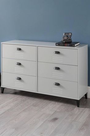 Julian Bowen Lakers Locker Style 6 Drawer Wide Chest in Grey