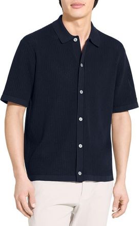 Theory Tactile Cotton Open Stitch Button-Up Shirt in Baltic at Nordstrom, Size Xx-Large
