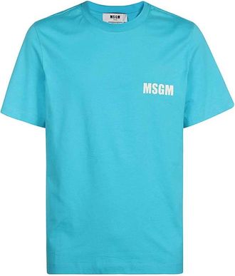 Msgm Logo Detail Katoenen T-shirt - Heren - T-shirts - Blauw - XS - Katoen - Tops