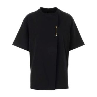 Carven T-Shirts, female, Black, Size: XS Jt404 Kilt Pin T-Shirt