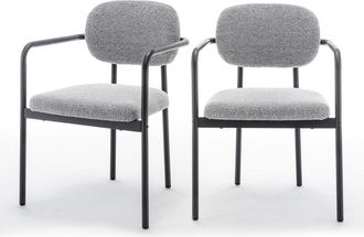 DRAWER Conjunto de 2 sillones de comedor de tela rizada y metal - Gris