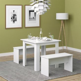 Vicco Set De Mesa De Comedor Sentio, Blanco, 80 X 80 Cm Con 2 Bancos
