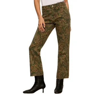 Sanctuary Cadence 90s Paisley High Waist Raw Hem Crop Straight Leg Jeans in Washed Deco Green at Nordstrom, Size 27