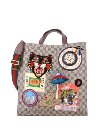Gucci Courrier Convertible Soft Open GG Coated Canvas with Applique North South tote bag - Bruin