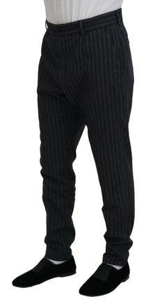 Dolce & Gabbana Mens Dark Gray Stripes Chino Dress Pants Cotton Virgin Wool Elastane