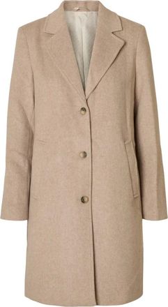 Selected Jassen, Dames, Beige, M, Wol, Wollen Blend Jas - Sandshell Melange