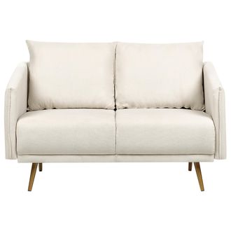 Beliani Beliani - Sof&aacute; Tapizado En Tela Beige 2 Plazas Respaldo Acolchado Asiento Metal Patas Doradas Retro Glam Maura