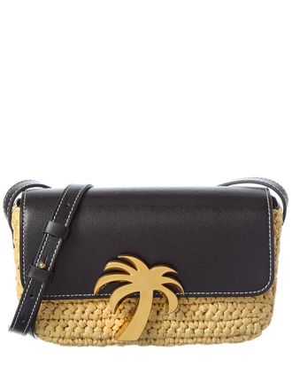 Palm Angels Palm Bridge Raffia & Leather Crossbody