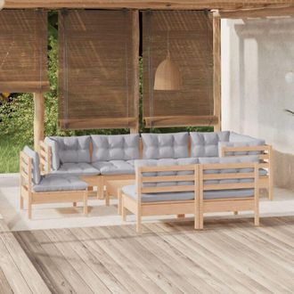 vidaXL Juego De Muebles De Jard&iacute;n 9 Pzas Y Cojines Madera Maciza Pino Vidaxl