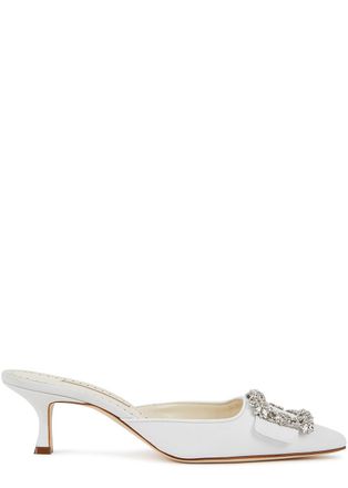 Manolo Blahnik Maysale 50 White Satin Mules - Ivory