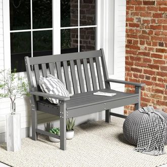 Costway Costway Outdoor 2-Person Garden Bench Patio Lounger Ergonomic Loveseat w/ Backrest in Grey
