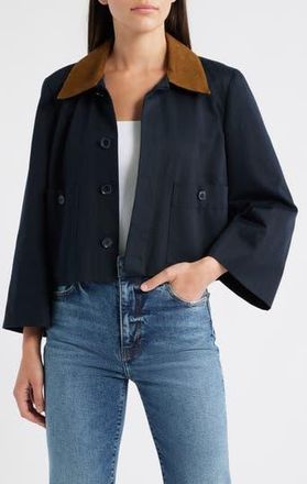 Frame Denim Corduroy Collar Crop Jacket in Navy at Nordstrom Rack, Size Large