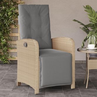 vidaXL Sill&oacute;n Reclinable De Jard&iacute;n Con Reposapi&eacute;s Rat&aacute;n Pe Beige Mixto Vidaxl