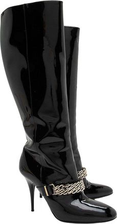Burberry Womens Leather Chain Knee-High Boot (Authentic Pre-Loved)