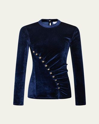 Paco Rabanne Ruched Velvet Long-Sleeve Top