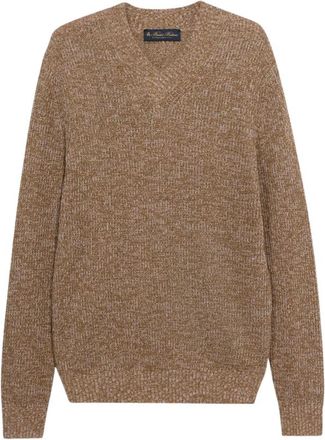 Brooks Brothers Katoen-Linnen V-Hals Moulin&eacute; Trui - Heren - V-hals truien - Beige - L - Katoen - Truien & Vesten