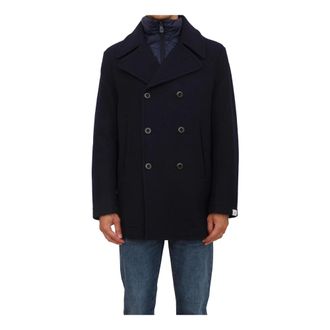 Peuterey Double-Breasted Coats, male, Blue, Size: S Blue Wool Blend Jackets