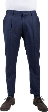 BRIGLIA 1949 Blauwe wollen broek met plooien - Heren - Slim Fit Broeken - Blauw - S - Wol - Broeken