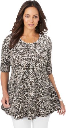 Jessica London Stretch Cotton Peplum Tunic in Khaki Abstract at Nordstrom, Size 16