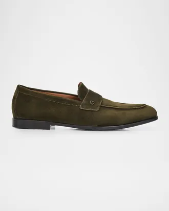 Ferragamo Men & apos;s Suede Micro-Gancio Penny Loafers