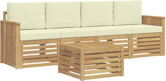 vidaXL Conjunto De Sof&aacute;s De Exterior 5 Uds. Blanco Y Crema Poli&eacute;ster Vidaxl