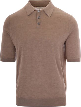 Ballantyne Brown Silk-Cashmere Blend Polo with Three-Button Placket