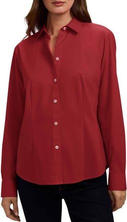 Foxcroft June Stretch Cotton Blend Button-Up Shirt in Clay Brown at Nordstrom, Size 18