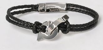 Ferragamo Bracciale Gancini Ferragamo in ottone e pelle intrecciata