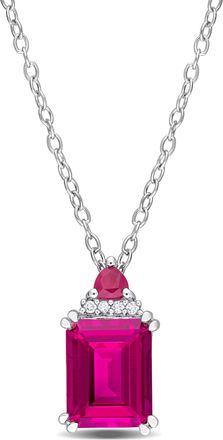 Mimi & Max Womens 3 1/6ct TGW Octagon Pink Topaz Trilliant Ruby and Diamond Accent Necklace in Sterling Silver