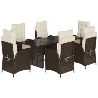 vidaXL Set Comedor De Jard&iacute;n 7 Pzas Con Cojines Rat&aacute;n Sint&eacute;tico Marr&oacute;n Vidaxl